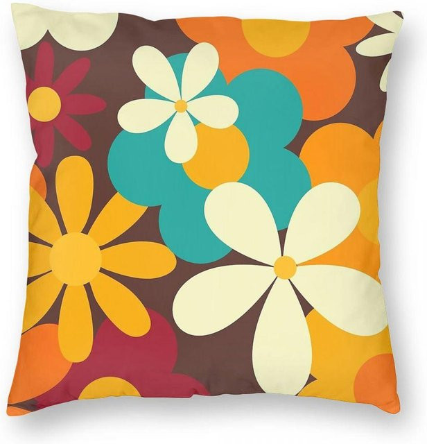 Green Harvest Dekokissenbezug Flower Power Retro Design, quadratisch, B/H: 45 x 45 cm, Multicolour, Materialmix aus Polyester, Leinen und Samt - Bild 1