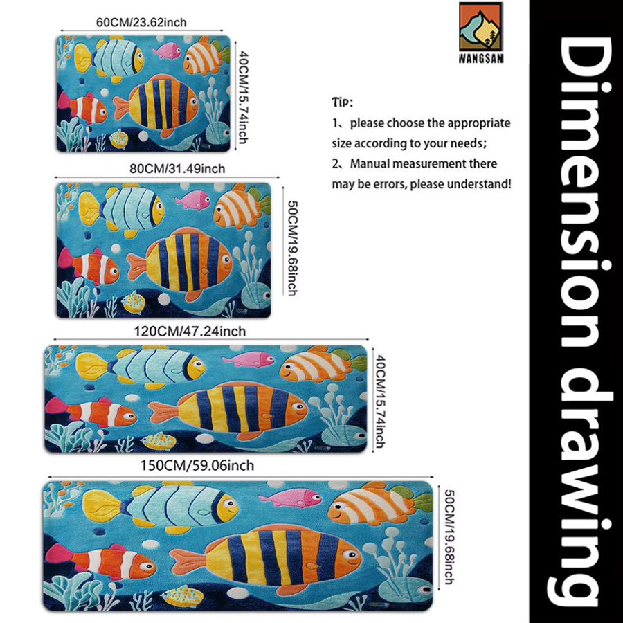 VIKAMA Antirutschmatte Fisch-Design, weiche und saugfähige Badematte für Badezimmer und Flur, Mehrfarbig, B: 60 cm, T: 40 cm - Bild 2