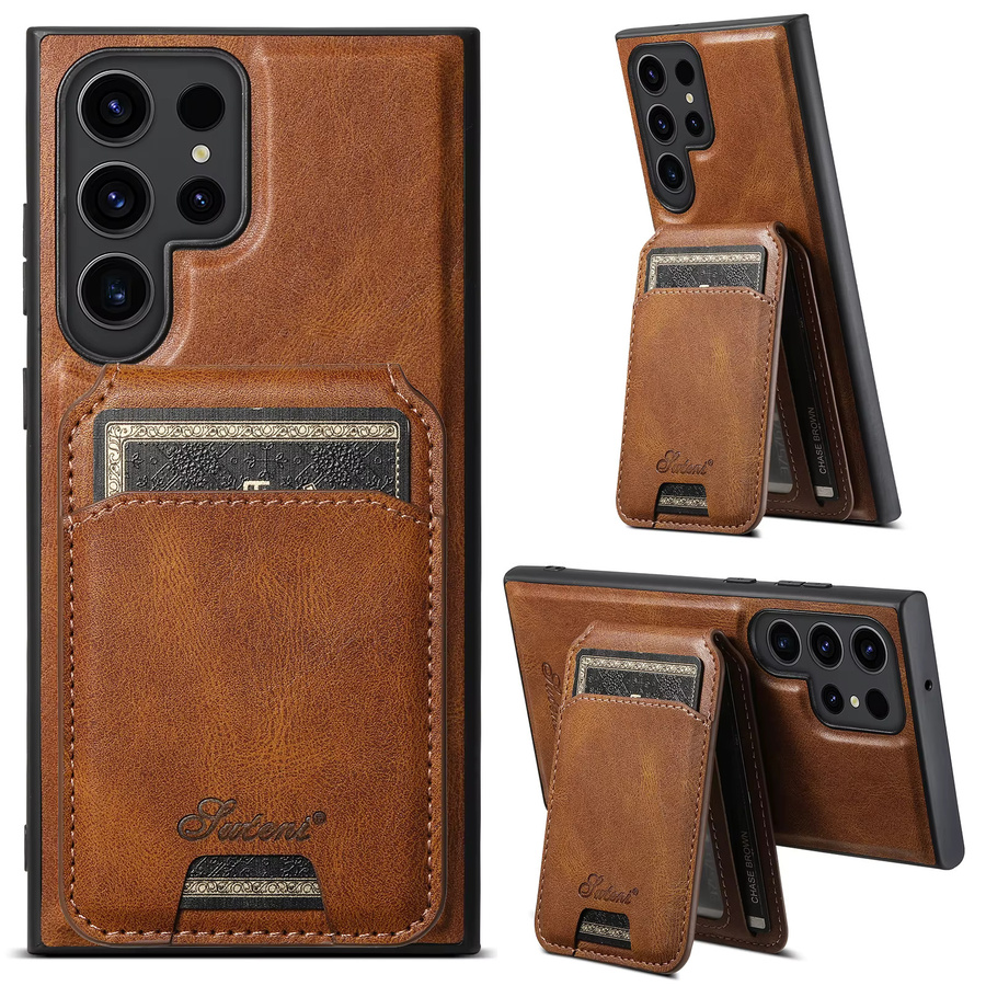 SUTENI Leder-Handyhülle mit Brieftaschenfunktion und Magnetverschluss für Samsung Galaxy S24 Ultra, S23 und S22 Plus in Schwarz oder Braun - Bild 5