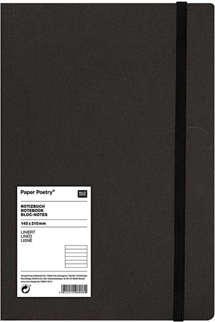 Rico Design Paper Poetry Notizbuch A5 weiß und schwarz, Hardcover, liniert mit elastischem Verschluss - Bild 1