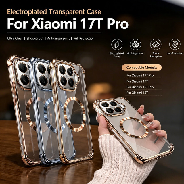 Transparente magnetische Schutzhülle mit Linsenschutzfolie für Xiaomi 17T 15T Pro 17 Pro Max 17 Ultra, stoßfeste Anti-Vergilbungs-Abdeckung - Bild 1