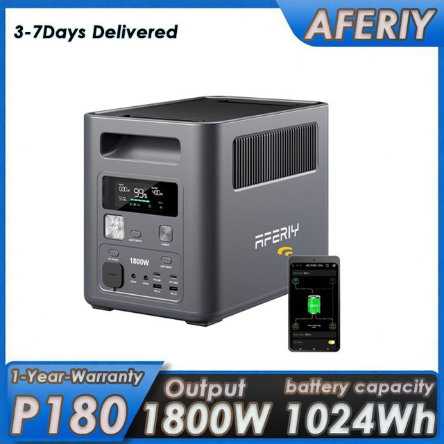 AFERIY P180 Tragbare Powerstation mit 1024Wh Kapazität und 1800W Ausgangsleistung, LiFePO4-Batterie für Outdoor, Camping und Reisen, Schwarz/Grau - Bild 1