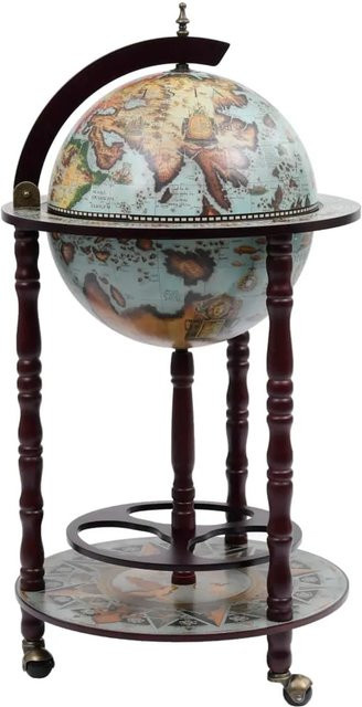vidaXL Globus-Bar mit Weltkarte und Flaschenregal aus Eukalyptusholz in Blau und Braun, B/T/H: 102 x 47 x 47 cm - Bild 1