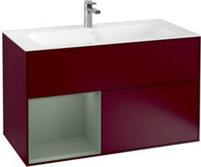 V&B Waschtischunterschrank Finion Reg links in Olive Matt Lacquer und Peony Matt, B/T/H: 99,6 x 49,8 x 59,1 cm - Bild 1