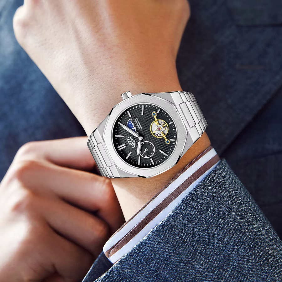 LIGE Armbanduhr, mechanisch, Edelstahl, Mondphase, Tourbillon, Herren - Bild 5