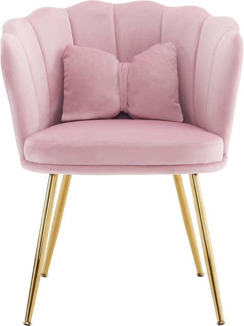 VIPhome Esszimmerstuhl Modernes Design mit Blütenblatt-Rückenlehne in Pink und Gold, Samtbezug und vergoldeten Metallbeinen, Höhe: 77 cm - Bild 1