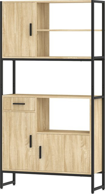 Aosom HOMCOM Hochbuffet Küchenschrank in Naturholz mit 3 Soft-Close-Türen, Schublade und offenen Fächern, B/T/H: 90 x 30 x 170 cm - Bild 1