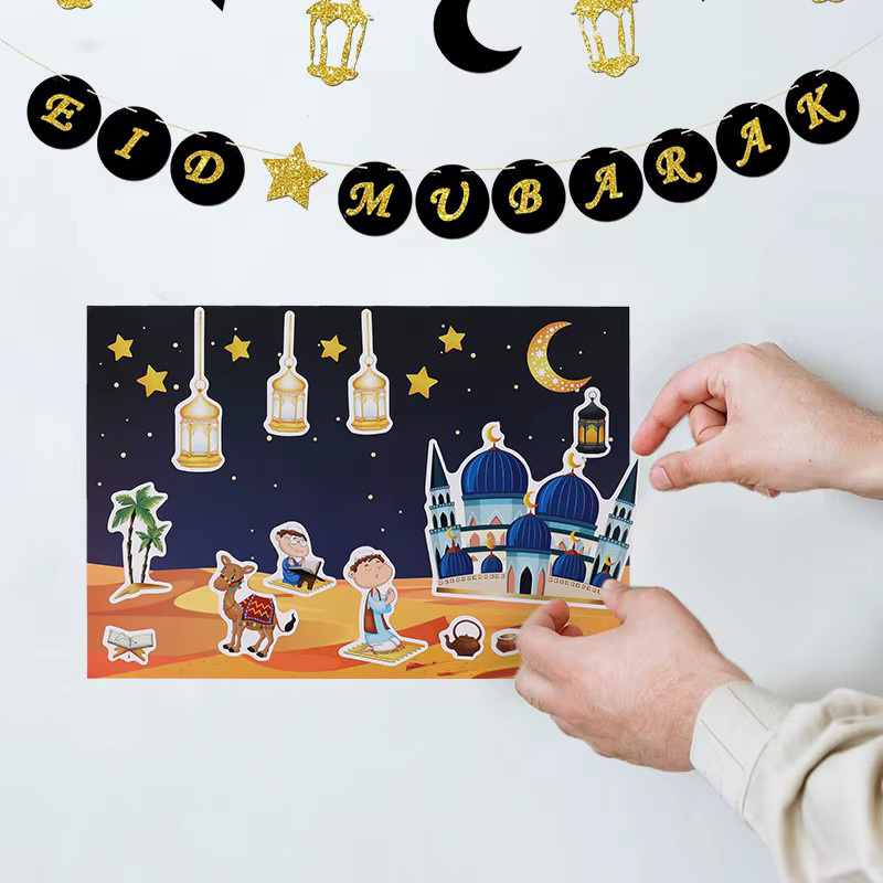 12 Blatt Ramadan Kareem DIY Aufkleber für Eid Mubarak Dekorationen, bunte islamische Party-Aufkleber aus Papier - Bild 5