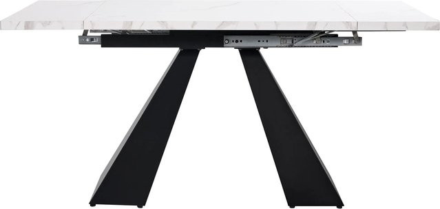 okwish Esstisch ausziehbar in Weiß mit Marmoroptik, höhenverstellbar und modern, B/T/H: 148 x 74 x 77 cm (ausziehbar bis 185 x 74 x 77 cm) - Bild 1