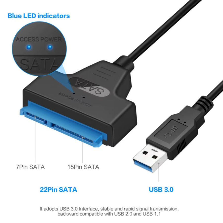 PzzPss SATA zu USB 3.0 Adapter Kabel für 2,5 Zoll externe HDD und SSD Festplatten, Schwarz - Bild 2