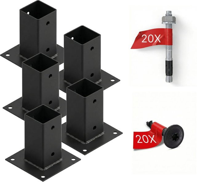 HOLLMAX Pfostenträger Set 5 Stück Aufschraubhülse für Vierkantpfosten 71 mm in Schwarz matt - Bild 1