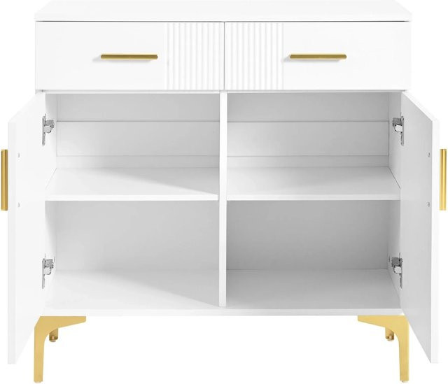 okwish Sideboard in Weiß mit 2 Türen und Schubladen für Wohnzimmer und Schlafzimmer, B/T/H: 80 x 35 x 79,5 cm - Bild 1