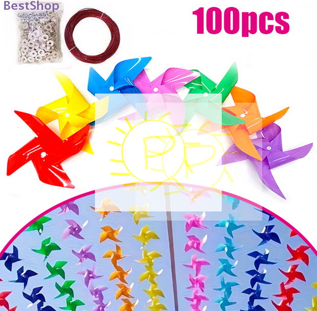YOWEI 100-teiliges Mini-Regenbogen-Windräder-Girlanden-Set in Multicolour als Hängedekoration für Party, Hochzeit und Garten - Bild 1