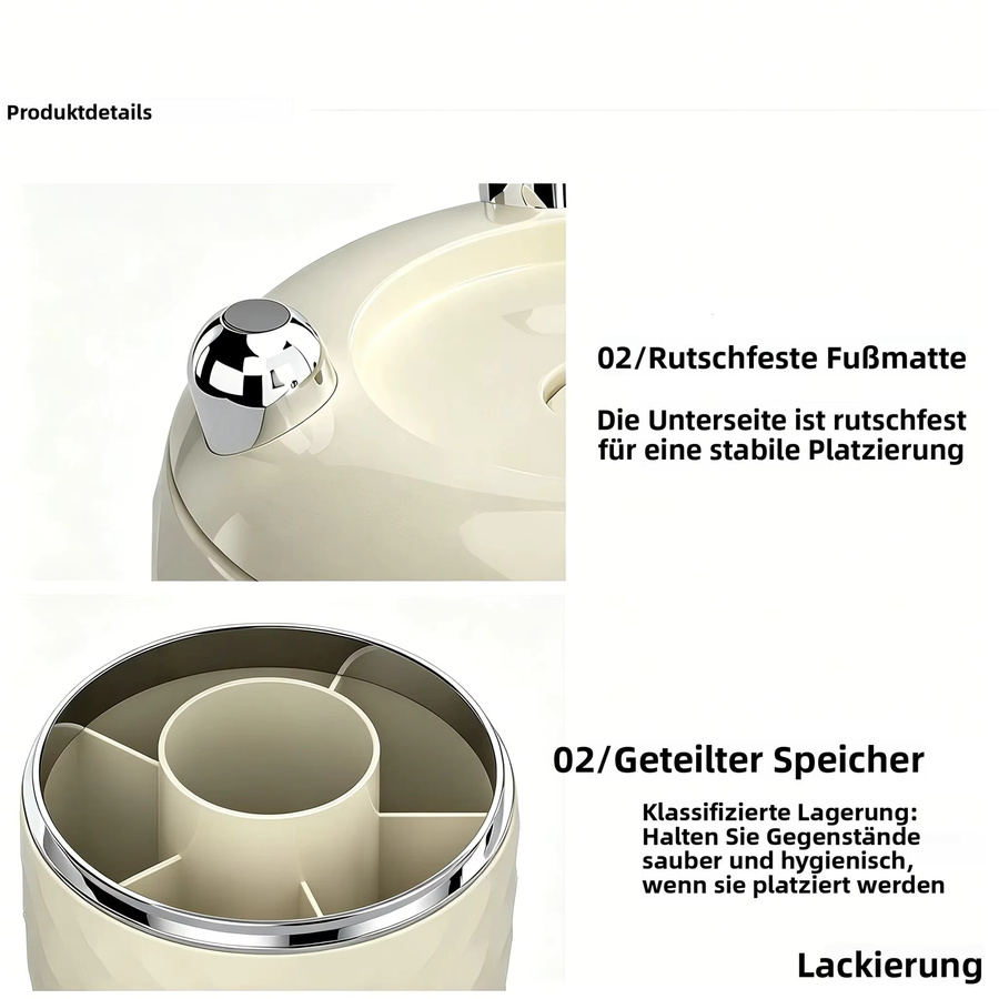 360 Grad drehbarer Kosmetik-Organizer mit staubdichtem Deckel in Braun aus Kunststoff für Make-up und Bürobedarf - Bild 3