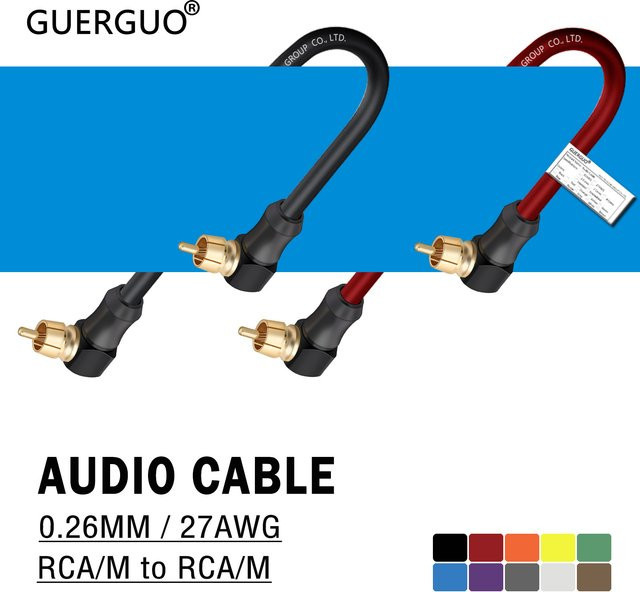 GuerGuo RCA-Stereo-Audio-Verlängerungskabel mit 90-Grad-Cinch-Stecker in Schwarz und Rot für Heimkino, HDTV-Verstärker und Hi-Fi-Systeme - Bild 1