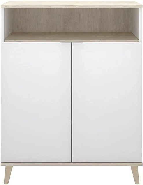 Vente-unique Buffetschrank Wajdi im skandinavischen Design, Farbe Weiß und Eiche, B/T/H: 79,6 x 40,0 x 102,2 cm - Bild 1