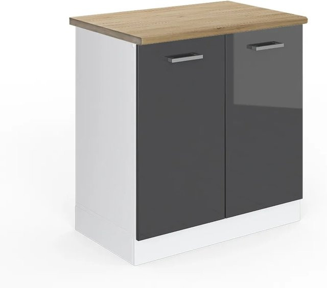 Vicco Spülenunterschrank R-Line in Anthrazit Hochglanz und Weiß mit Eiche-Optik, B/T/H: 80 x 60 x 81,6 cm - Bild 1