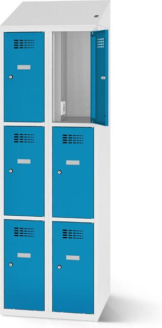 rotstahl Fächerschrank mit 6 Fächern und Ladefunktion, Farbe Blau, Korpus Lichtgrau, B: 60 cm, H: 200 cm - Bild 1