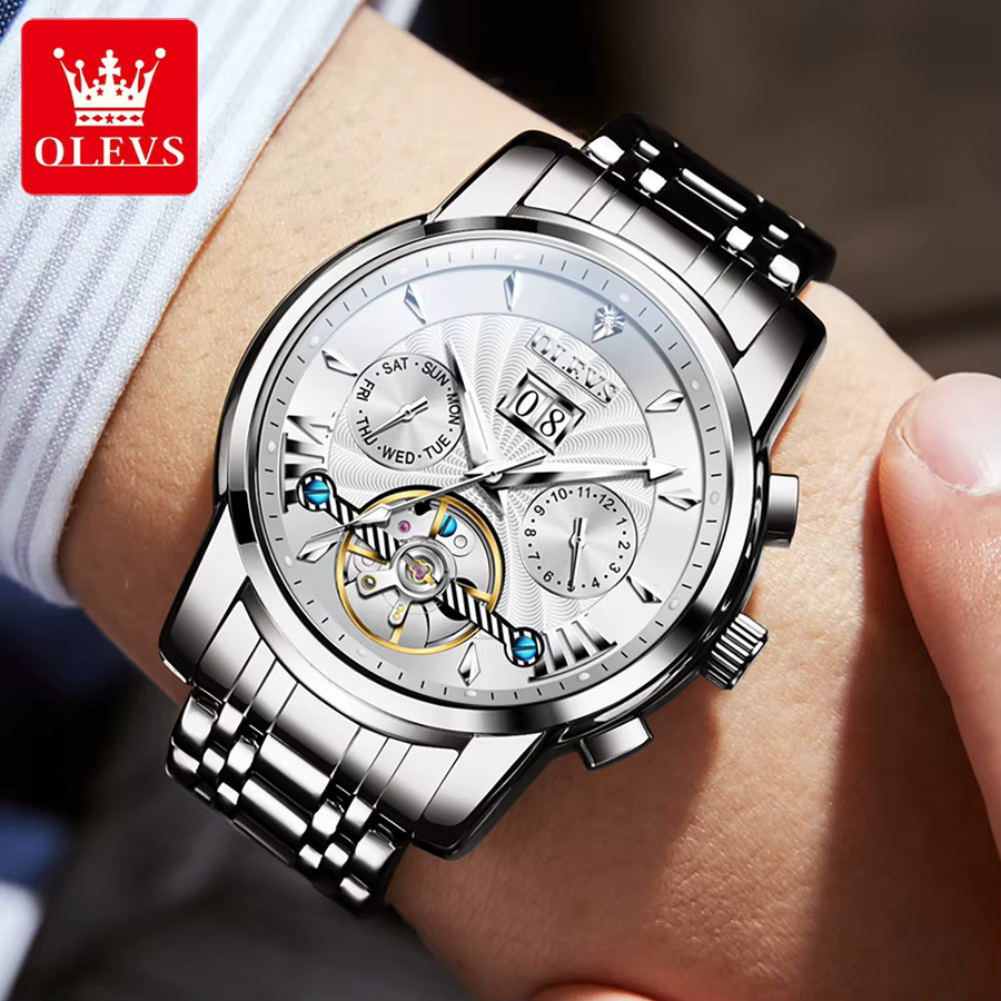 OLEVS Armbanduhr Automatik, Edelstahl, Schwarz, Herren - Bild 2