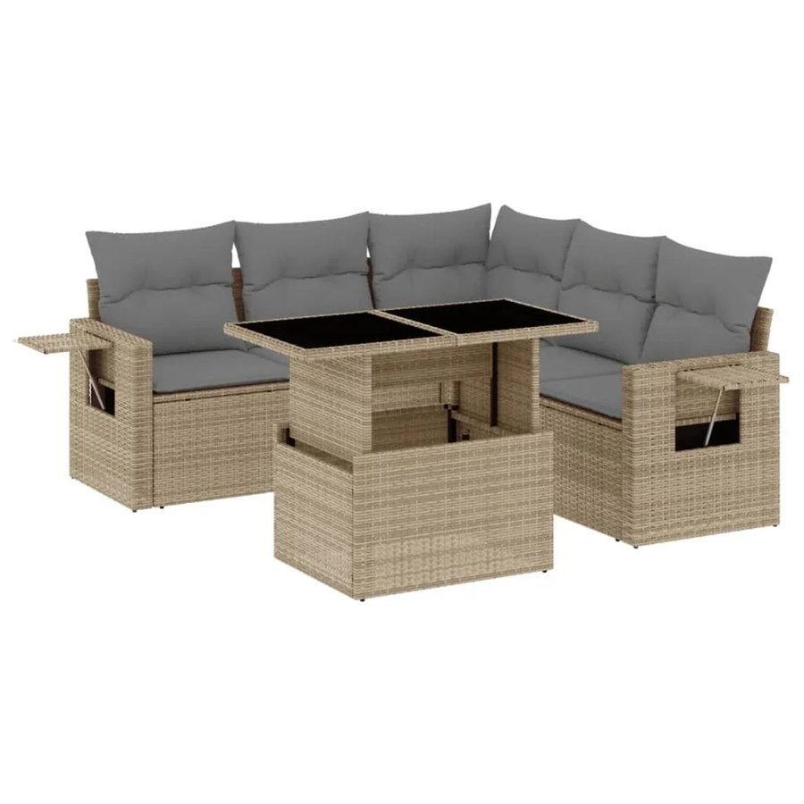 vidaXL 6-tlg. Garten-Sofagarnitur in L-Form aus Poly-Rattan mit Kissen in Beige - Bild 2