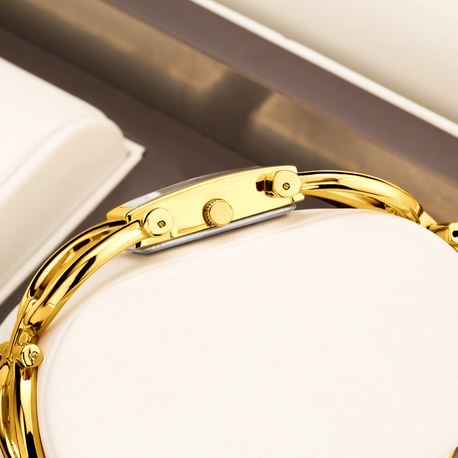 YaLaLuSi Armbanduhr, Quarz, Edelstahl, Gold, Rechteckig, Damen - Bild 2