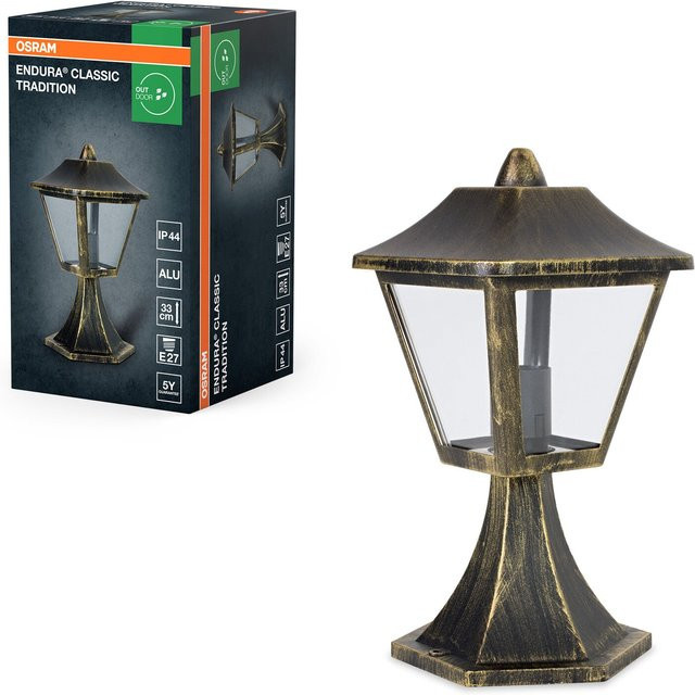 Osram Endura Classic Außenleuchte als Wandlaterne aus Aluminium in Schwarz-Gold, E27-Fassung, IP44, Höhe: 33 cm - Bild 1
