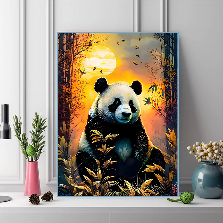 Momoart Diamantmalerei Panda Motiv als DIY-Diamantmosaik mit Sonnenuntergang in Mehrfarbig - Bild 3