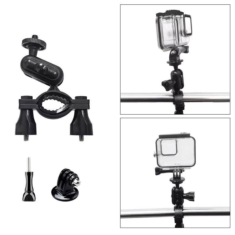 EXSKOF Lenkerhalterung für Motorrad und Fahrrad zur Befestigung von GoPro, Insta360, AKASO, SJCAM und DJI Osmo Action Kameras, Farbe: Schwarz - Bild 4