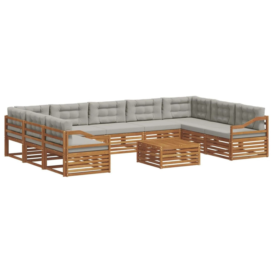 vidaXL Sofagarnitur 10-teilig aus Akazie Massivholz in Natur und Hellgrau mit U-Form und Latten-Design - Bild 2