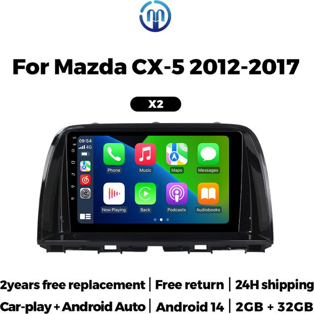 MEKEDE Android 14 Multimedia Radio für Mazda CX-5 2012-2016 mit Navigation und Carplay, 2 Din Kopfstation, Schwarz - Bild 1