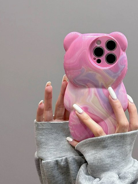 3D Pigment Smudging Bear Handyhülle für iPhone 13 Pro, Pink/Mehrfarbig, Anti-Drop Schutzhülle - Bild 1