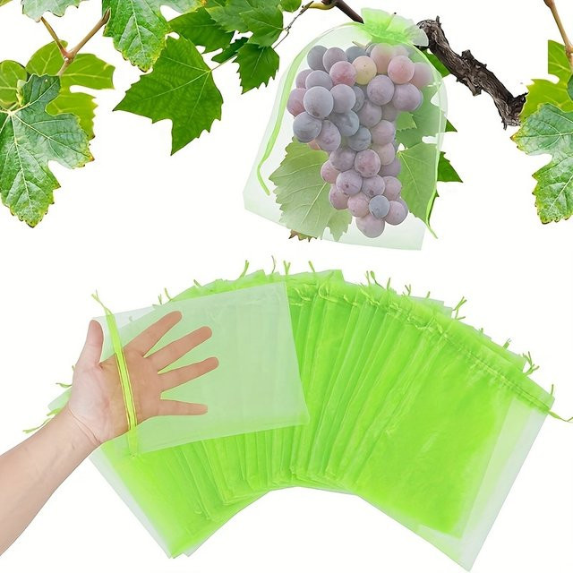 10 Stück insektensichere Beutel für Obst und Gemüse in Grün als Schutzhülle gegen Fliegen und Vögel für Erdbeeren, Feigen und Trauben - Bild 1