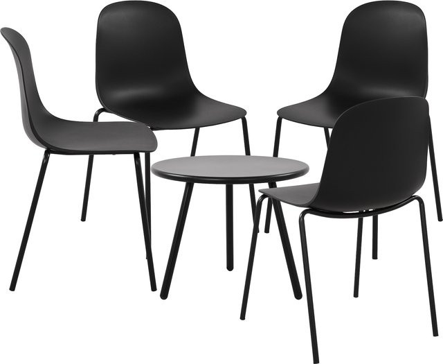 CLP Garten-Set Mindin 4er Sitzgruppe in Schwarz mit 4 stapelbaren Stühlen und 1 Tisch, wetterfestes Outdoor-Set - Bild 1
