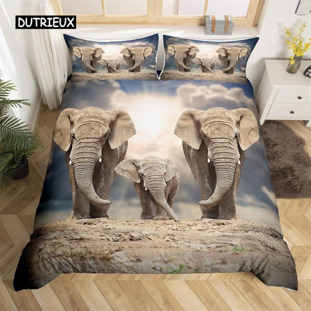 Bettwäsche Set Binchi Outdoor Product mit Elefant und Safari-Motiv in Grün, Mikrofaser, B/H: 135 x 200 cm - Bild 1