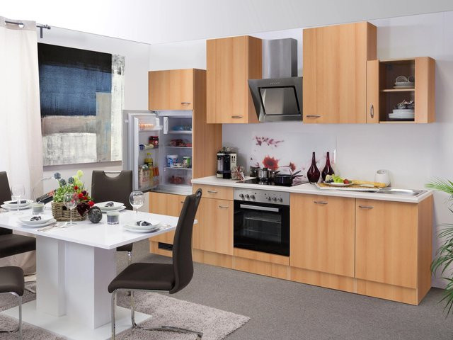 Flex-Well Classic Küchenzeile Nano in Buche Nachbildung, Farbe Braun, B: 280 cm, H: 200 cm, T: 60 cm - Bild 1