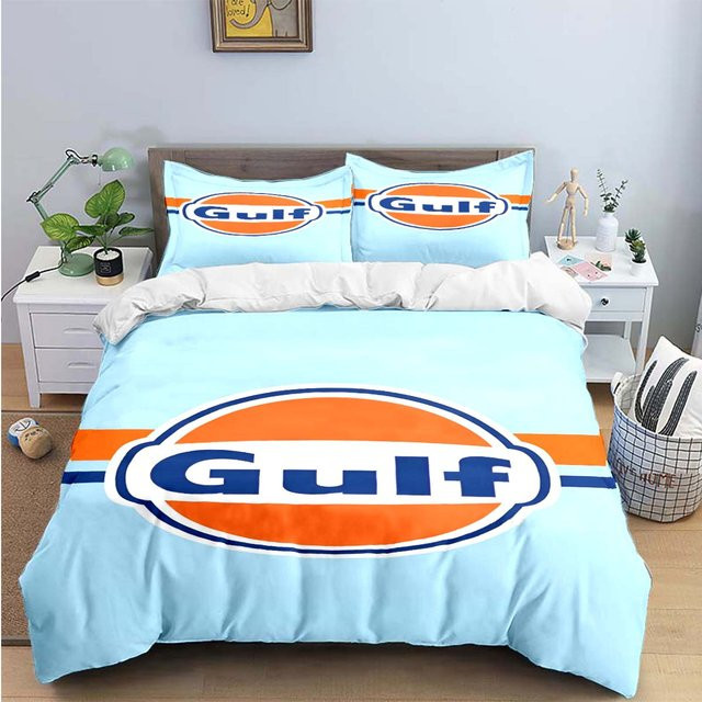 Bettwäsche-Set G-Gulf Racing Muster aus Mikrofaser in Blau mit Bettbezug und Kissenbezügen, B/H: 135 x 200 cm, Kissen: 50 x 70 cm - Bild 1