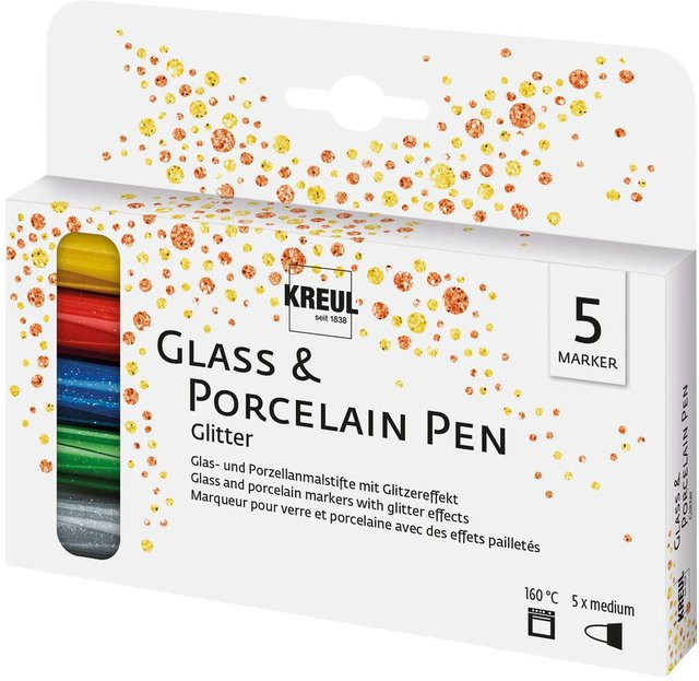 KREUL Glass & Porcelain Pen Glitter in Anthrazit und Multicolor mit feiner Spitze - Bild 1