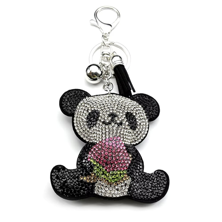 AFAWA Schlüsselanhänger Panda-Pfirsich, Strass-Kristalle, schwarze Quaste, Unisex - Bild 3
