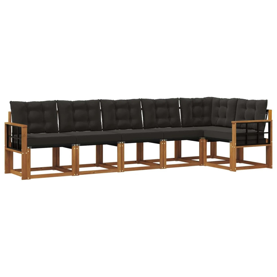 vidaXL Outdoor-Sofagarnitur 6-teilig aus Akazienholz mit Textilene und Kissen in Schwarz und Natur - Bild 2