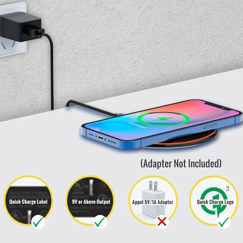 VIKEFON Kabelloses Induktions-Schnellladepad in Schwarz für iPhone und Samsung - Bild 3