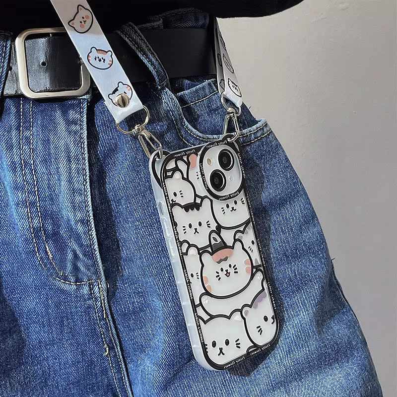 KASONPAI Handyhülle mit Lanyard im niedlichen Bär-Design für iPhone 11 bis iPhone 17 Pro Max aus weichem TPU - Bild 3