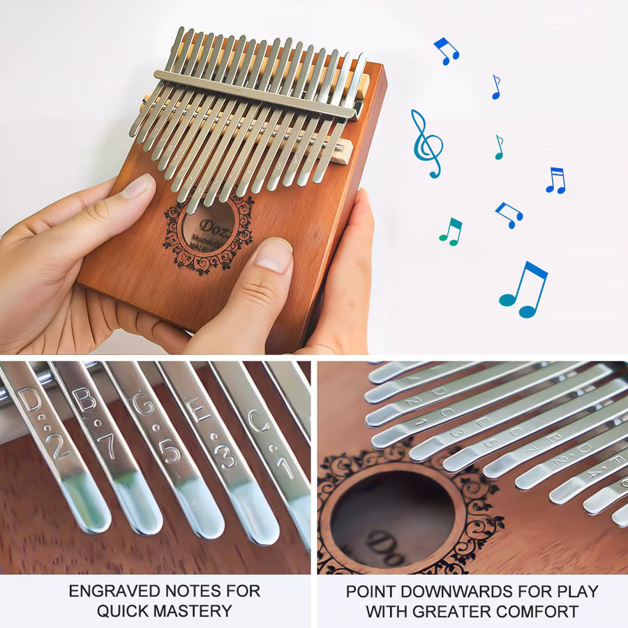 DOZZLY Kalimba Daumenklavier, 17 Tasten, Holz-Fingerklavier mit Hammer - Bild 5