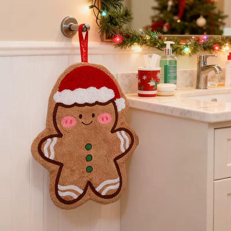 ZQNYCY Weihnachten Fleece Handtuch mit Cartoon Lebkuchenmann und Schneemann in Multicolour für Küche und Badezimmer - Bild 3