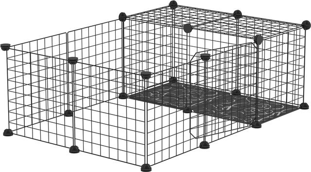 PawHut Kleintiergehege für Kaninchen, Meerschweinchen und Nager, modulares Haustierzaun von Aosom in Schwarz - Bild 1