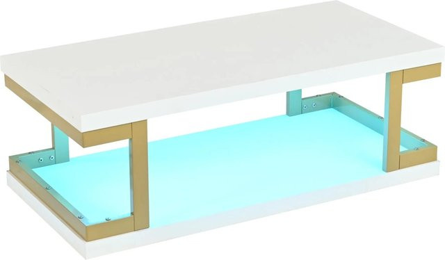 Merax Couchtisch modern in Weiß und Gold mit LED-Funktion, B/T/H: 100 x 50 x 37,5 cm - Bild 1