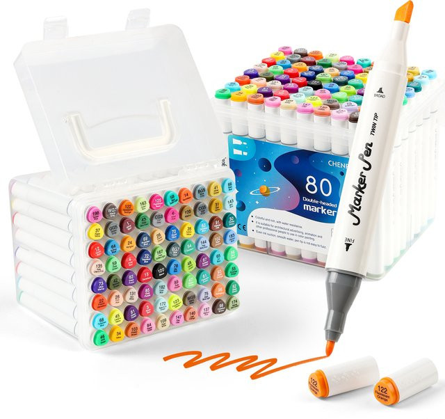 CHENRUI Dual Tips Permanent Marker Set mit 80 Farben für Illustrationen und Schulbedarf in Multicolor - Bild 1