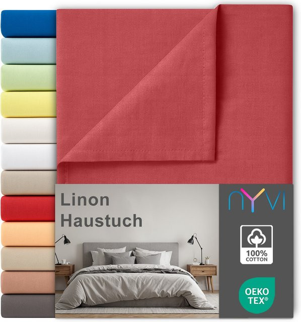 NYVI Linon Deluxe Bettlaken aus 100% atmungsaktiver Baumwolle, Rot, Breite: 150 cm, Länge: 250 cm - Bild 1