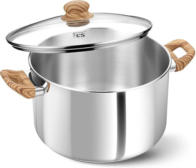 CSK Edelstahltopf in Silber mit Deckel, 8 Liter Suppentopf mit Doppelgriff, spülmaschinenfest - Bild 1