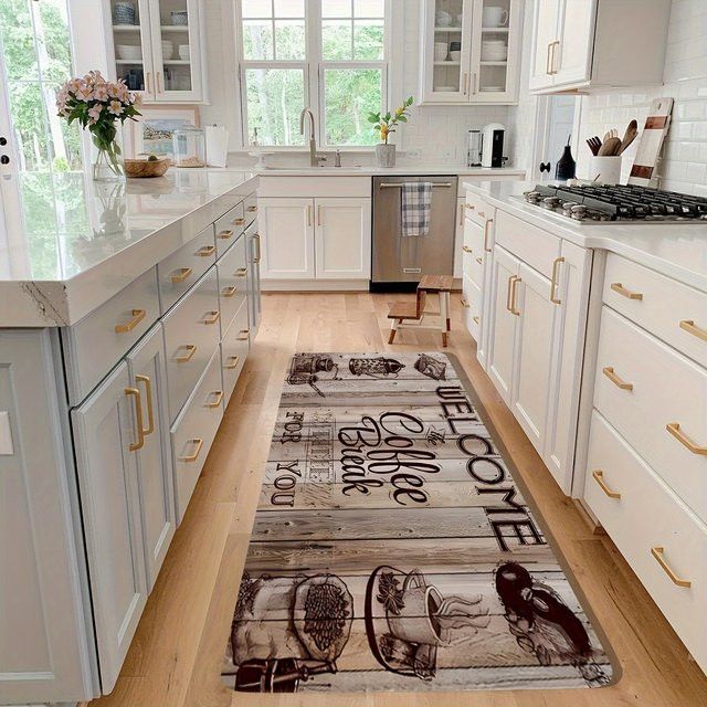 VIKAMA Luxus-Druckteppich im amerikanischen Stil mit Kaffeezeit-Buchstaben-Aufdruck, maschinenwaschbar und farbecht für dein Wohnzimmer, Schlafzimmer oder deine Küche - Bild 1