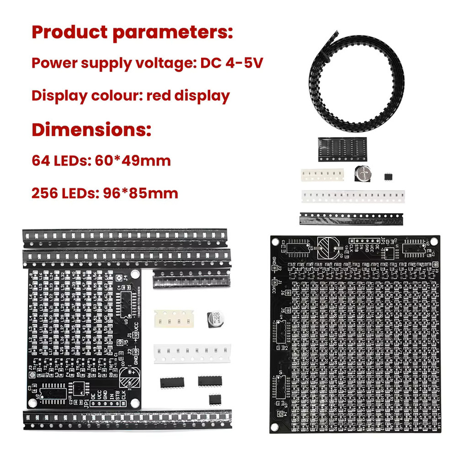 Aideepen DIY LED SMD Dot Matrix Werbebildschirm Kit mit 64LED oder 256LED in Rot und Schwarz - Bild 3